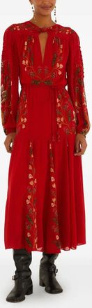 Farm Rio Maxi-jurk met geborduurde bloemen - Rood