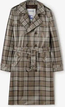 Burberry Long Check Coated Raffiaeffect Foxfield Trench Coat