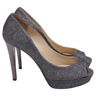 Jimmy Choo London Peep-Toe Pumps in Grey Glitter