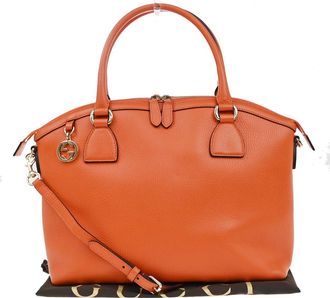 Gucci Gg Charm Convertible Dome Satchel Leather Orange Leather Handbag (Pre-Owned)