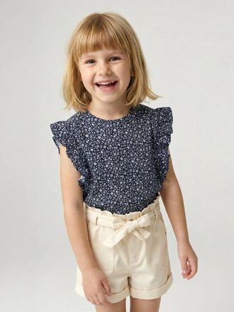 Vertbaudet M&auml;dchen Top mit Volants und Blumenmotiven, Recycling-Baumwolle marine