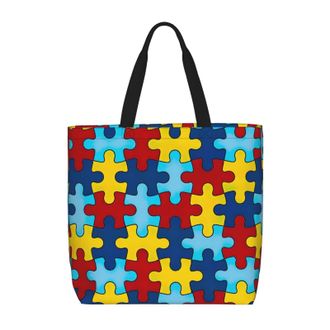 Generic Women Handbag Color Puzzle Autistic Disorder Pattern Ladies Shopping Shoulder Bag Large Capacity Lightweight Beach Travel Bags, For Wedding, Christmas