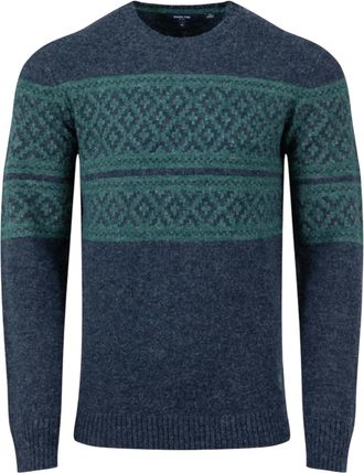 Weird Fish Heren Wicklow Fair Isle Crew Hals Sweatshirt (Marine)