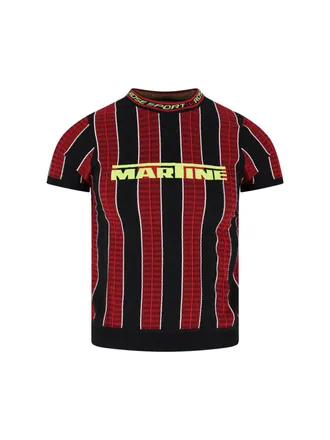 Martine Rose Red Ribbed Striped Cotton T-Shirt