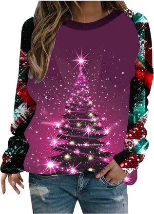 Generic Christmas Jumpers for Women UK Christmas Funny Novelty Graphic Sweatshirt Casual Lightweight Shirts Graphic Long Sleeve O-Neck Xmas Pullover Sweatshir