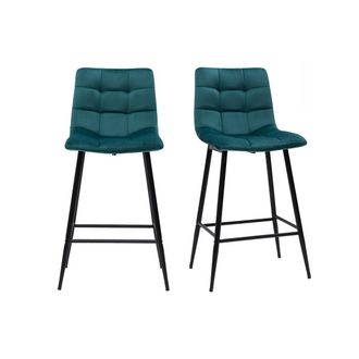 Miliboo Miliboo - Set De 2 Taburetes De Cocina De Dise&ntilde;o De Terciopelo Azul Petr&oacute;leo 65 Cm Maxwell