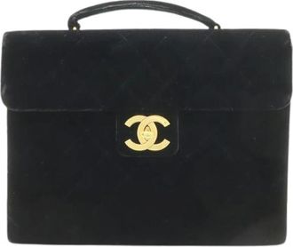 Chanel Pre-owned Matelasse Velvet Leather Briefcase - Dames - Vintage Handtas - Blauw - ONE Size - Leer - Vintage