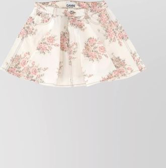 Ganni floral-print denim mini skirt