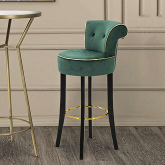 Dmora Sgabello Tupiza, Imbottito, Rivestimento In Velluto, Materiale Struttura In Legno, 46x48x96h Cm Verde