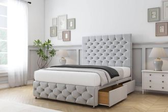 Sloomy Watson Plush Divan Set 2 Drawers - 26 Headboard 12 Footboard in Silver | Size: Small Single