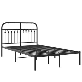 Berkfield Home Metal Bed Frame without Mattress with Headboard Black 120x200cm | Size: Small Double