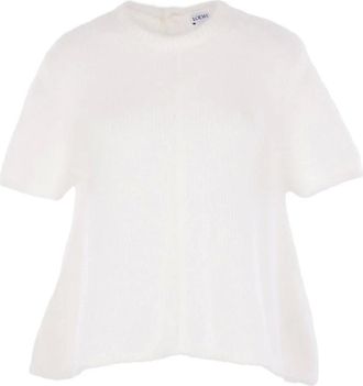 Loewe Truien & Vesten, Dames, Wit, S, Rondgebreide trui met korte mouwen