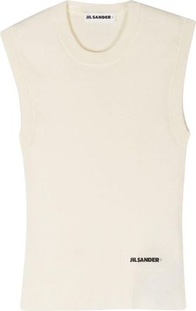 Jil Sander + ribbed crop top - women - Cotton - 38 - Neutrals