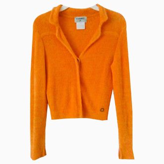 Chanel Orange Textured Knit Jacket Size XS