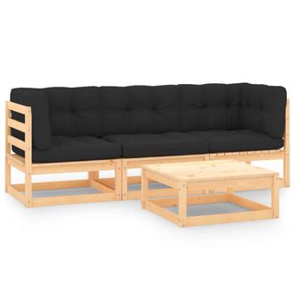 vidaXL Juego De Muebles De Jard&iacute;n 4 Pzas Y Cojines Madera Maciza Pino Vidaxl