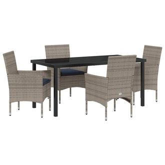 vidaXL Juego De Mesa Y Sillas Con Coj&iacute;n 5 Pcs Gris Rat&aacute;n Sint&eacute;tico Vidaxl
