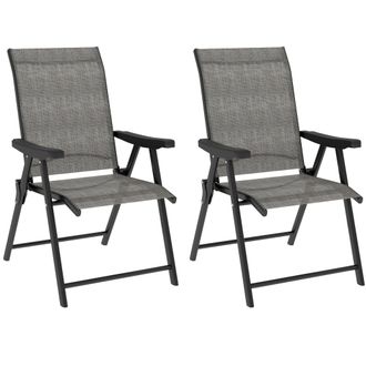 OUTSUNNY 2PCS Folding Chair w/ Breathable Mesh Fabric Seat - Black and Grey - Black and Grey | TJ Hughes