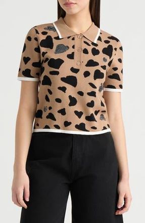 NVLT Jacquard Polo Sweater in Camel Leopard at Nordstrom Rack, Size X-Small