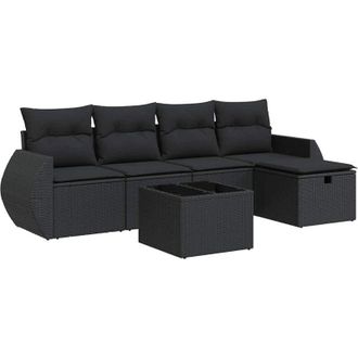 vidaXL Set De Sof&aacute;s De Jard&iacute;n 6 Piezas Y Cojines Rat&aacute;n Sint&eacute;tico Negro