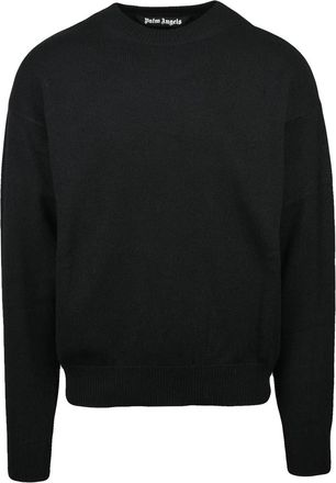 Palm Angels Crew Neck Sweater with Gothic Lettering and Minimalist Appeal