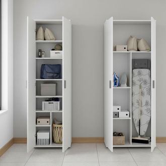 Dmora Armario Multiuso Grande Veruno, Modular, 9 Estantes, 4 Puertas, 139x190h Cm Blanco