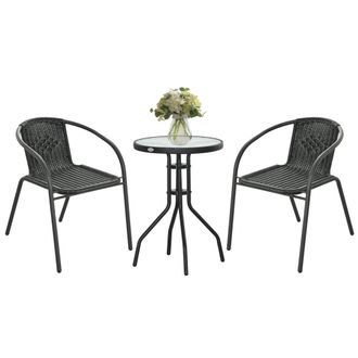 OUTSUNNY 3 Pieces Garden Furniture Set with 2 Stackable Chairs - Black | TJ Hughes