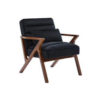Sweeek Sill&oacute;n escandinavo de madera de hevea y terciopelo, negro