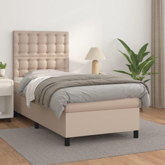 vidaXL Vidaxl - Cama Box Spring Con Colch&oacute;n Cuero Sint&eacute;tico Capuchino 90x190 Cm