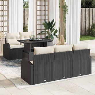 vidaXL Vidaxl - Conjunto De Sof&aacute; De Jard&iacute;n Con Coj&iacute;n 6 Pcs Negro Polirat&aacute;n
