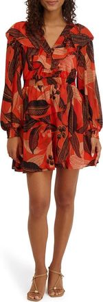 Kensie Ruffle Long Sleeve Minidress in Orange Multi at Nordstrom Rack, Size 10