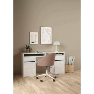 Dmora Escritorio Dina, Escritorio Multiusos, Mesa De Oficina Para Pc, El Plan De Trabajo, 149x48 H77 Cm, Blanco Brillante - Dmora