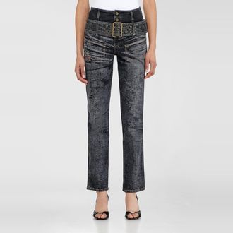 Diesel Slim Jeans High Waist D-Gorina, Black/Dark grey, Button fly