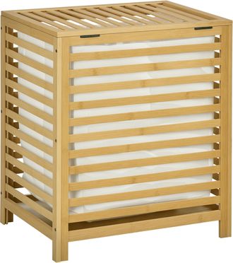 OEM Cesta Para La Colada De Bamb&uacute; Capacidad De 55l Cesto Para Ropa Sucia Con 2 Asas Y Bolsa Extra&iacute;ble 50x36x60 Cm Natural