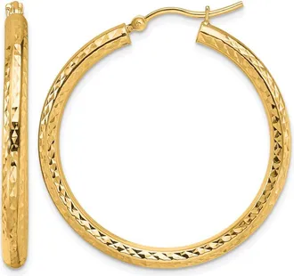Diamond2Deal 10k Gold Diamond-cut 3mm Round Tube Hoop Earrings
