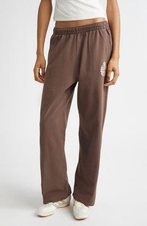 Sporty & Rich NY Crest Embroidered Wide Leg Sweatpants in Chocolate at Nordstrom, Size X-Small