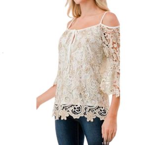 Vava Fleurette Ivory Lace Top In Beige