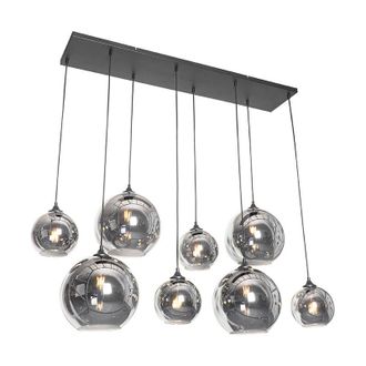 QAZQA Art Déco Lámpara colgante Art Deco negra con cristal ahumado 8 luces - Sandra Vidrio /Acero Alargada Adecuado para led Max. 8 x 40 Watt - Qazqa