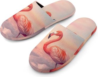 Generic Flamingo in The Sky Cotton Slippers for Men Memory Foam House Slippers Soft Anti-skid Sole Indoor Outdoor Shoes