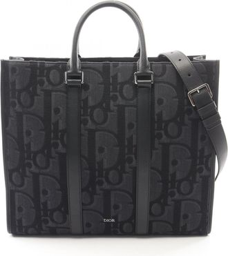 Dior Black Canvas Leather Handbag Tote Bag (Pre-Owned)
