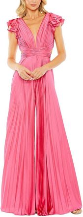 Mac Duggal Ruffle Cap Sleeve Cutout Heat Pleated Jumpsuit