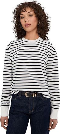 Joe's The Long Sleeve Easy T-Shirts Womens Clothing Milk/Navy Stripe : SM, Cotton