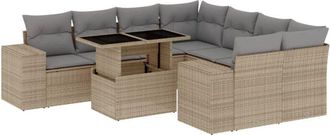 vidaXL Set De Sof&aacute;s De Jard&iacute;n 9 Pzas Con Cojines Rat&aacute;n Sint&eacute;tico Beige Vidaxl