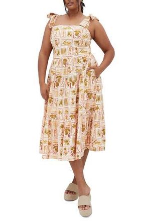 City Chic Leila Print Tie Strap Dress in Cool Tropics at Nordstrom Rack, Size Xl/22W