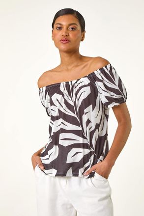 Roman Abstract Print Bardot Top