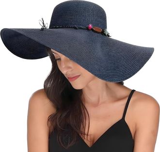 Generic Womens Floppy Straw Sun Hat Wide Brim,Floppy Foldable Roll Up Cap Beach Sun Hat Adjustable Summer Beach Accessories Hat for Travel Green (UK, Alpha, O