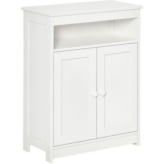 HOMCOM Armario De Suelo Para Ba&ntilde;o Con 2 Puertas Estante Ajustable Y Compartimento Abierto Mueble Auxiliar De Almacenaje Para Sal&oacute;n Cocina 60x30x80 Cm