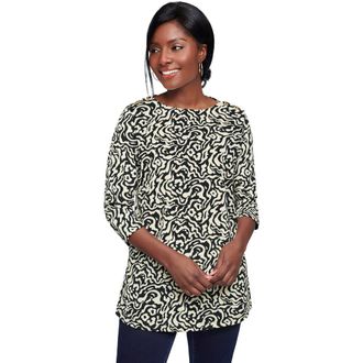 Jessica London Stretch Cotton Boatneck Tunic in Black Swirl at Nordstrom, Size 12