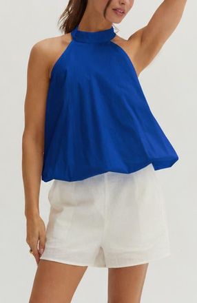 Crescent Bubble Hem Poplin Halter Top in Cobalt at Nordstrom, Size X-Small