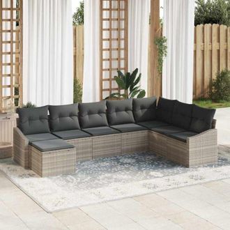 vidaXL Conjunto De Sof&aacute; De Jard&iacute;n 8 Pcs Gris Claro Polirat&aacute;n Vidaxl