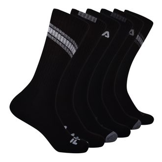 Fila Fila Mens Striped Half Cushion Crew Socks, Black Chevron (6 Pack), One Size (Pack of 6)
